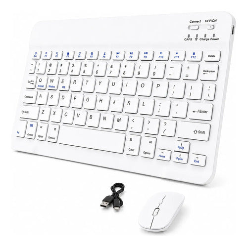 Kit Teclado Y Mouse Bluetooth Para Pc Tablet Y Celular Blanco