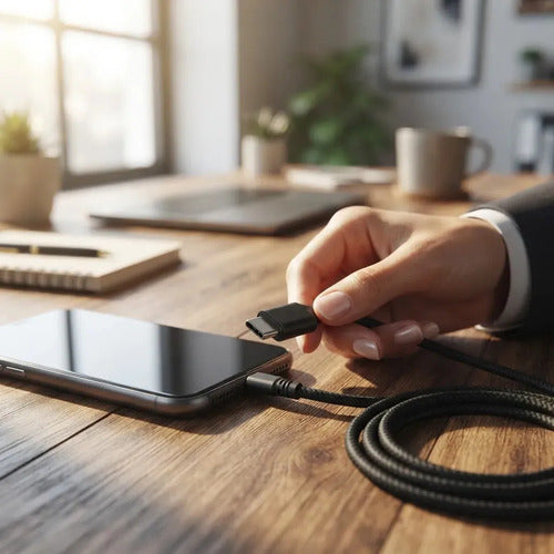Cable Usb A Tipo C De 1 M Reforzado Para Carga Rápida Y Datos Negro