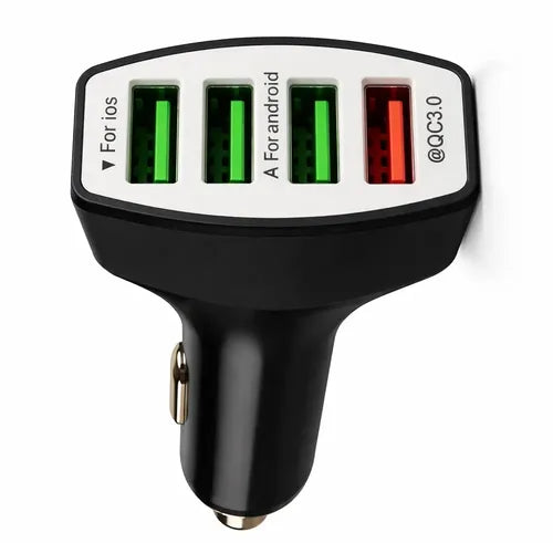 Cargador De Auto Diegmark De Carga Rápida Con 4 Puertos Usb-a Y Tecnología Qualcomm Quick Charge 3.0 Negro