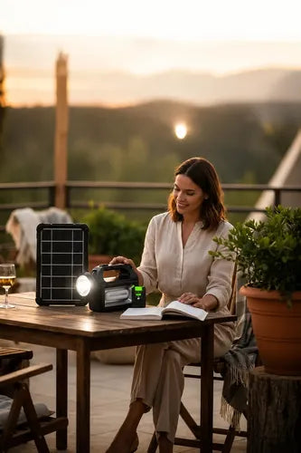 Sistema De Emergencia Iluminación Solar Portátil Recargable Negro
