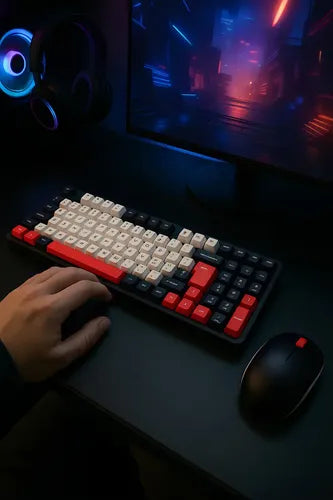 Kit Teclado Y Mouse Gamer Inalámbrico Para Pc, Celular Y Tablet Rojo Negro