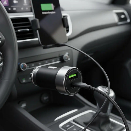 Cargador De Auto Rápido De 33w Con Usb-c Y Usb-a Para iPhone, Samsung Y Xiaomi Negro
