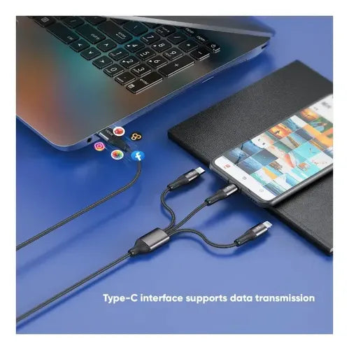 Cable De Carga Rápida 3 En 1 Usb 1.2m 3.0a Vidvie Cb4022 Gris Oscuro