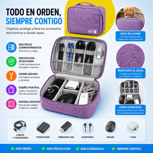 Bolso Organizador Viaje Para Cables Electrónicos Accesorios Púrpura