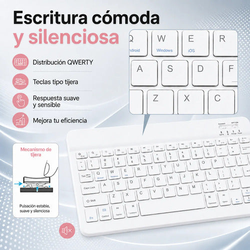 Kit Teclado Y Mouse Bluetooth Para Pc Tablet Y Celular Blanco