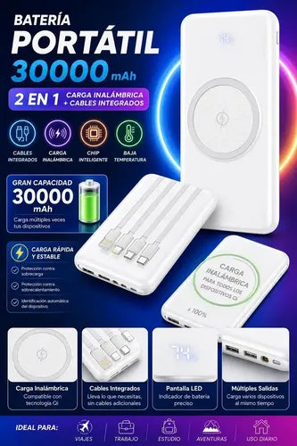 Kit Powerbank 30000mah Carga Rápida + Bolso Organizador Blanco/negro