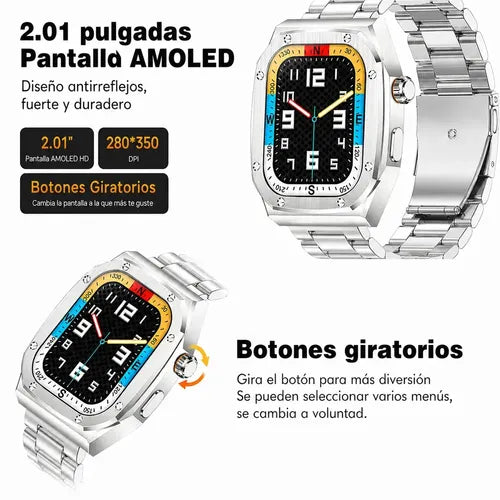 Smartwatch Diegmark Z17-max Para Hombre Y Mujer Con Llamadas Bluetooth Y Pantalla Amoled 2.01  Plateado Metalica