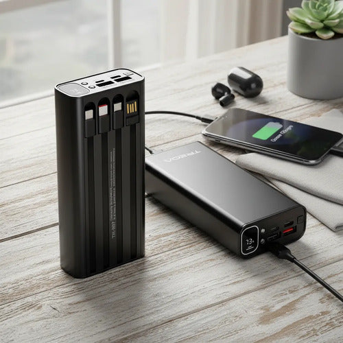Powerbank 20000mah Carga Rápida Luz Led Cables Integrados