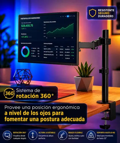 Soporte Monitor Articulado 14 A 32 Pulgadas Vesa 8kg 360° Negro