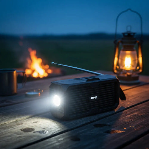 Parlante Portátil Solar 5w Radio Fm Linterna Led Recargable
