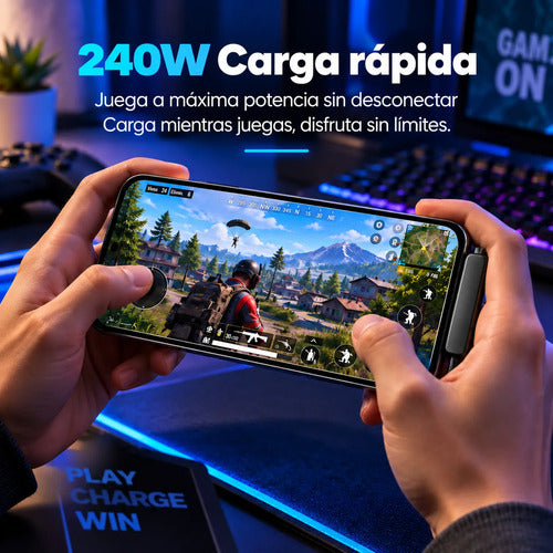 Cable Usb-c Carga Rápida 240w Con Soporte Plegable 2 En 1 Negro