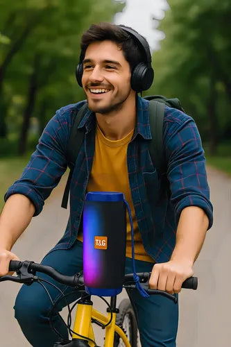 Parlante Bluetooth Inalámbrico Portátil Tg-157 Con Luces Led Rgb Y Radio Fm Negro