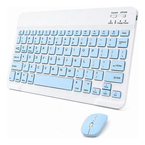 Kit Teclado Y Mouse Bluetooth Para Pc Tablet Y Celular Blanco/azul Azul/celeste