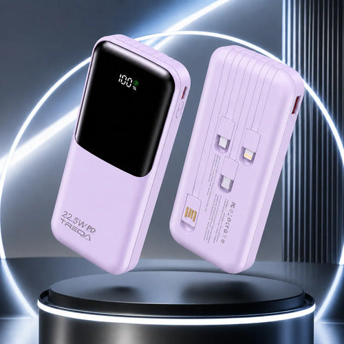 Power Bank Carga Rápida 10000mah 22.5w Pd 4 Cables Integrado Lila