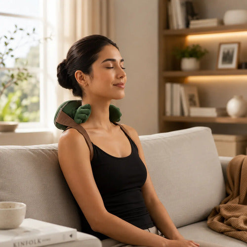 Masajeador Tensión Cervical Recargable Para Cuello Y Hombos Verde Musgo