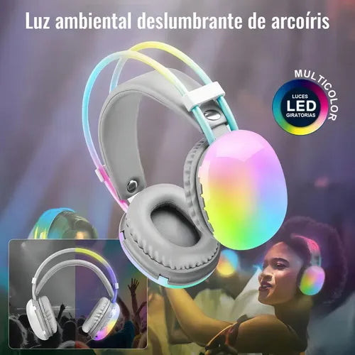 Audífonos Inalámbricos Diegmark P880 Over-ear Bluetooth Con Micrófono Rgb Y Luz Led Blanco