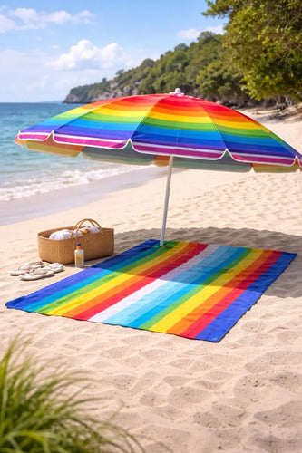Quitasol De Playa Central Con Protección Uv, Diseño Multicolor Y 80cm De Ancho Veraniego