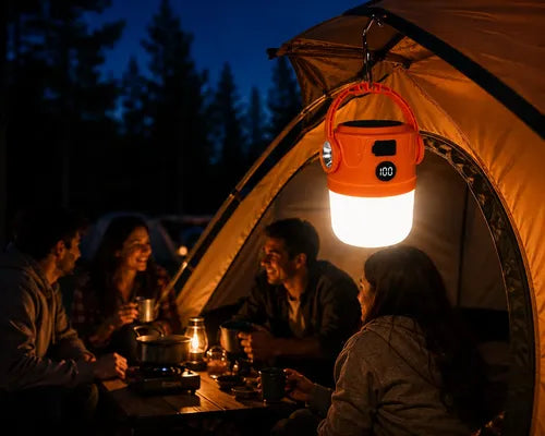 Lampara Solar Camping Farol Colgante Recargable Power Bank Naranja