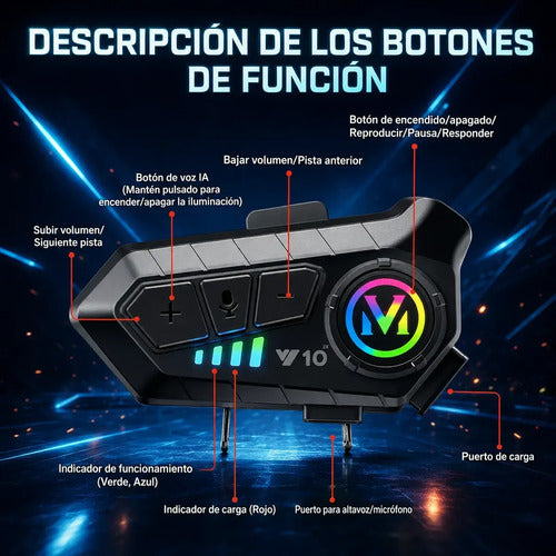 Intercomunicador Diegmark Y10 2x Bluetooth 6.0 Para Cascos De Moto Con Reducción De Ruido Y Resistencia Ipx6