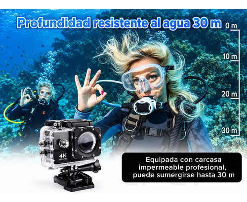 Cámara Deportiva Acción 4k Wifi 16mp 170° Sumergible 30m