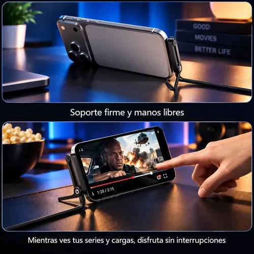 Cable Usb-c Carga Rápida 240w Con Soporte Plegable 2 En 1 Negro