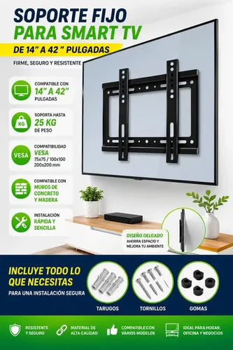 Soporte Fijo De Pared Para Smart Tv De 14 A 42  Con Vesa 200x200 Negro