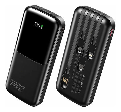 Power Bank Carga Rápida 10000mah 22.5w Pd 4 Cables Integrado Negro