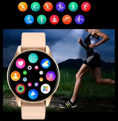 Smartwatch Diegmark Active2 Dorado Sport, Reloj Inteligente Con Llamadas, Monitor Cardíaco Y Actividad Para Android Y Ios Hebilla Beige Negro