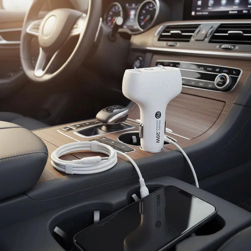 Cargador Para Auto De Carga Rápida Usb-c Con Cable, 20w Blanco