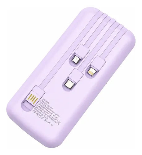 Power Bank Carga Rápida 10000mah 22.5w Pd 4 Cables Integrado Lila