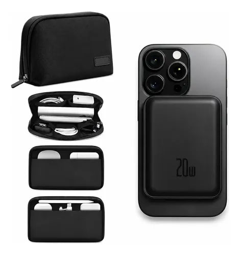Kit Powerbank 5000mah Magnético Para iPhone Samsung + Bolso Negro/negro