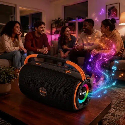 Parlante Portátil Musyl Em-5 Bluetooth Con Luces Led, Radio Fm Y Batería De 7h Negro