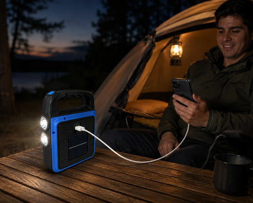Lámpara Solar 48 Luz Led Mulfunciòn Recargable Usb Powerbank Negro/azul