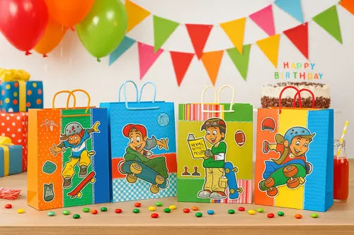 Bolsas De Regalo Infantil Niño Pack 12 Diseños Animados Multicolores Diseño Variado