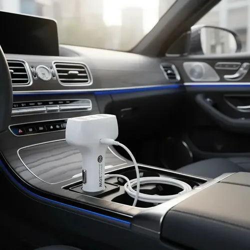 Cargador Para Auto De Carga Rápida Usb-c Con Cable, 20w Blanco