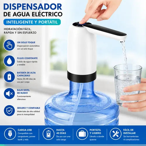 Dispensador De Agua Eléctrico Usb Recargable Portátil 20l Blanco