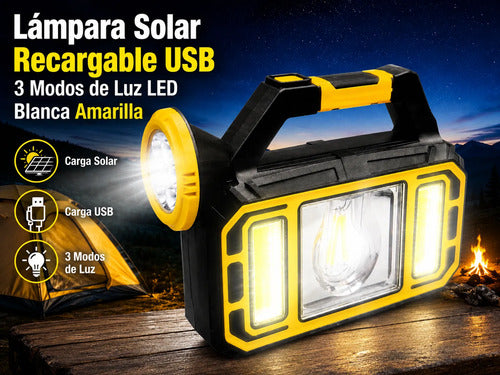 Linterna Solar Multifunción Portátil Luz Led Recargable Usb Blanca/ Amarilla Amarillo/negro