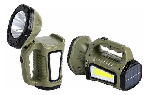 Linterna Led Cob Solar Recargable Usb 1200mah Ajustable 90° Luz Led Blanco Verde