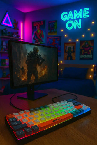 Teclado Gamer Weibo Wb333 Mini Rgb Iluminación Multiefecto Usb-c Compacto Negro Español Latinoamericano