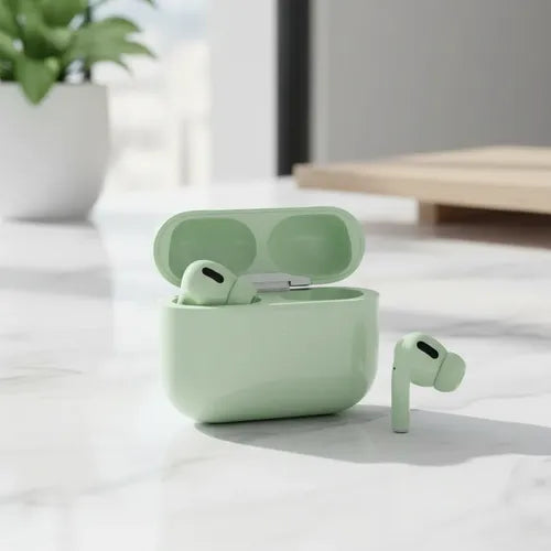 Audífonos Inalámbricos Blancos Con Goma Y Estuche De Carga Verde