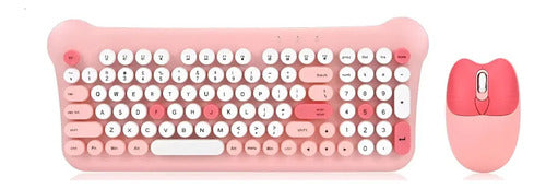 Kit Teclado Y Mouse Gamer Inalámbrico Retro Salmón Con Rgb Para Pc Y Laptop