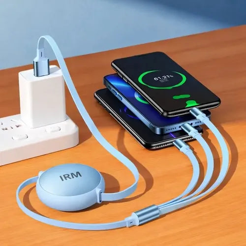 Cable De Carga Rápida Irm 3 En 1 De 100w, Retráctil Y Con Conectores Para iPhone, Micro Usb Y Tipo C Azul Claro