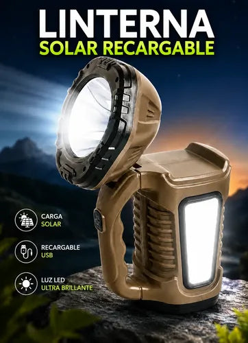Linterna Led Cob Solar Recargable Usb 1200mah Ajustable 90° Luz Led Blanco Marrón