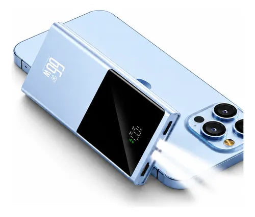 Powerbank 30000mah 66w Pantalla Digital 2 Usb Lampara Led Azul Claro