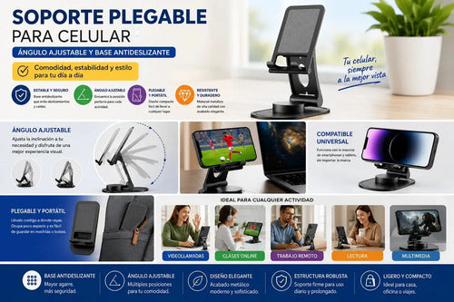Soporte Para Celular Con Ángulo Ajustable Y Base Antideslizante Negro