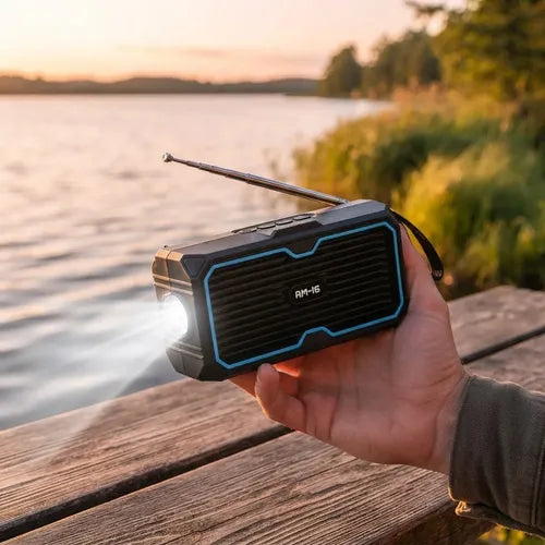 Parlante Portátil Solar 5w Radio Fm Linterna Led Recargable