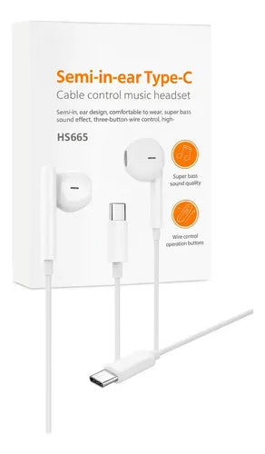 Audífonos Alámbricos Tipo C Para iPhone 15, 16 Y 17 Blancos Micrófono In-ear Negro