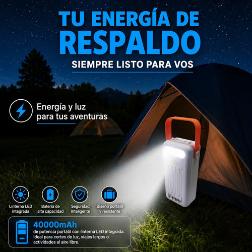 Power Bank Solar 40000mah Con Linterna Led Cables Integrados Blanco
