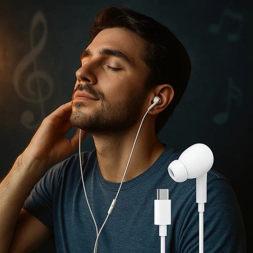 Audífonos Entrada Tipo C In-ear Con Goma Para Androide Blanco
