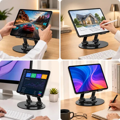 Soporte Metálico Ajustable Plegable Para Tablet Y Celular Negro